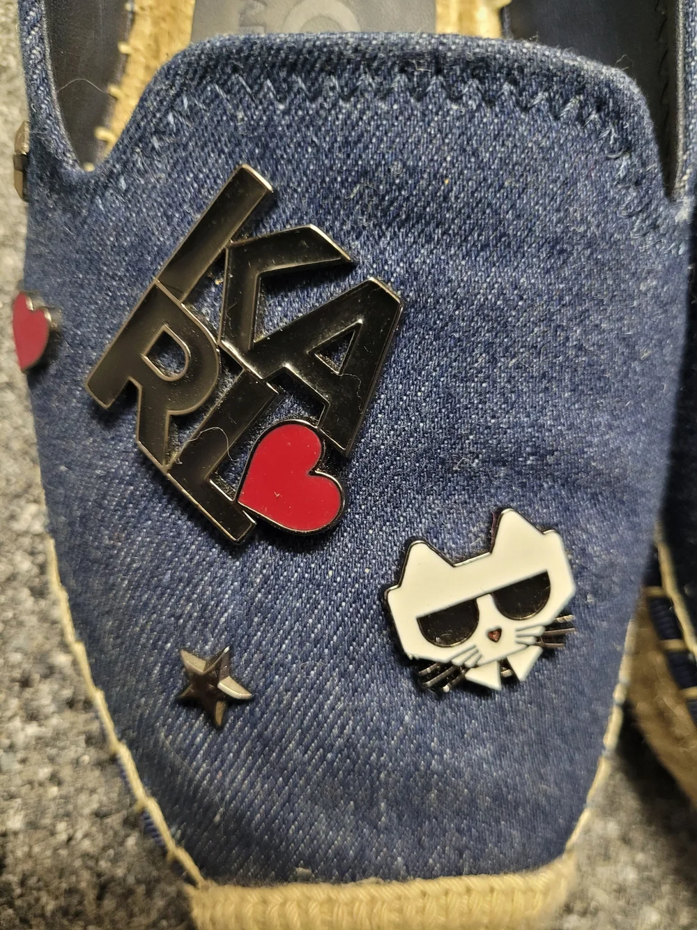 Karl Lagerfeld Denim Espadrille Flats with Fun Charms - Denim Size 7